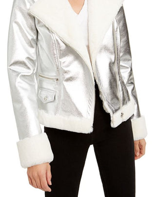 Jaqueta de motocicleta feminina Bar III com acabamento em pele sintética, cinza, tamanho pequeno