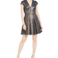 Vestido feminino Vince Camuto com corte justo e flare em jacquard metálico, azul, tamanho 14