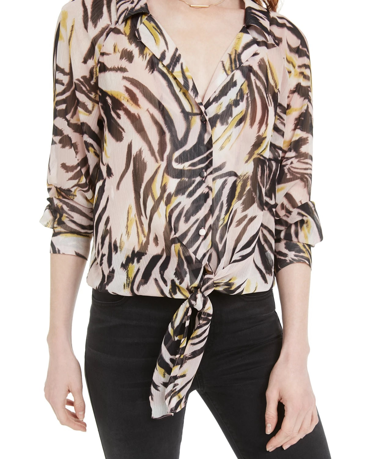 Blusa transparente com estampa animal feminina Bar III, rosa, tamanho pequeno