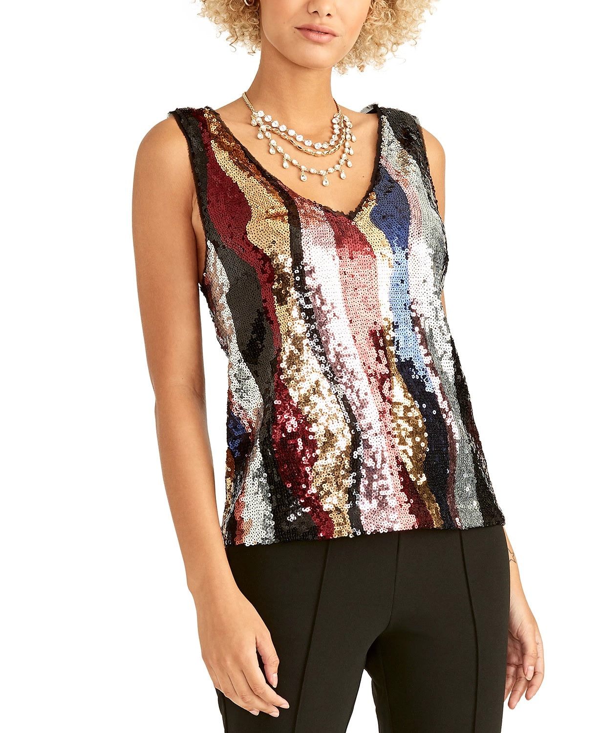 Rachel Roy Veda Top de lantejoulas feminino rosa tamanho extragrande