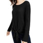 Suéter feminino de malha canelada com bainha amarrada, tamanho 44, preto, da INC International Concepts