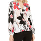 Blusa feminina Alfani estampada com sobrepeliz, branca, tamanho X-Large