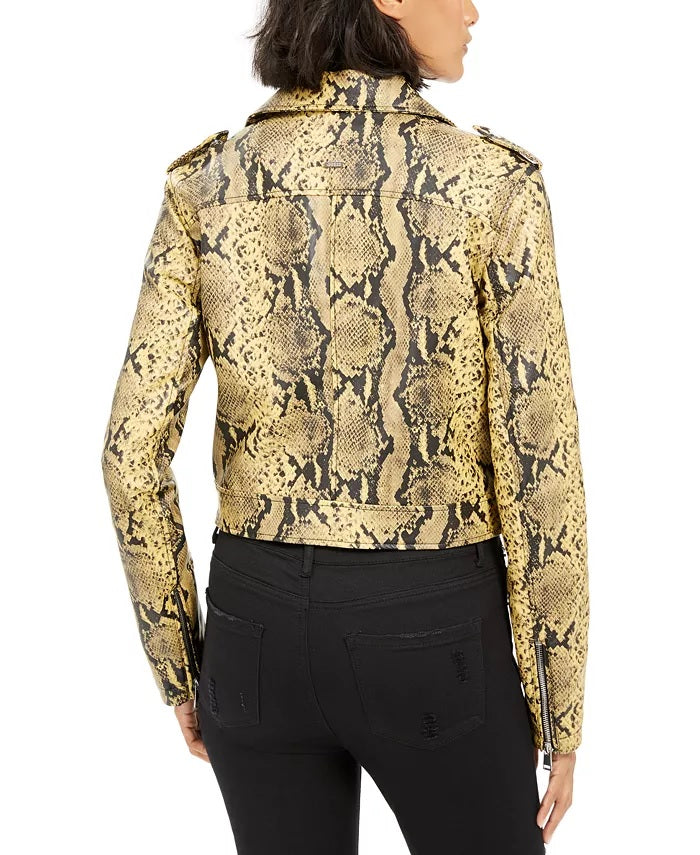 Jaqueta Guess Roni de couro sintético feminina, amarela, tamanho médio