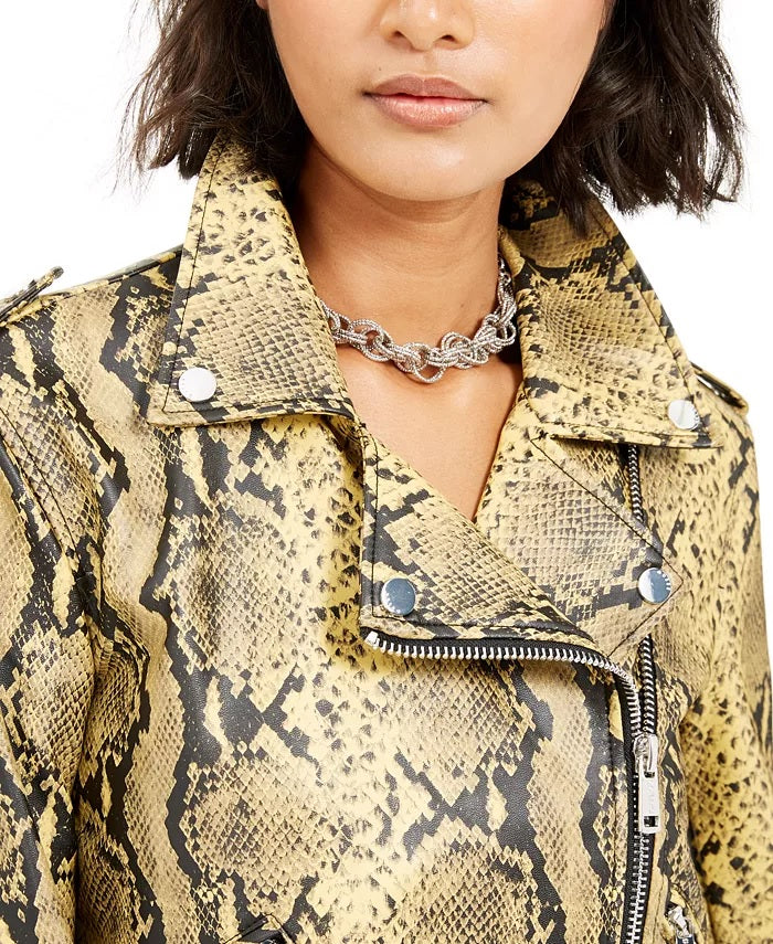 Jaqueta Guess Roni de couro sintético feminina, amarela, tamanho médio