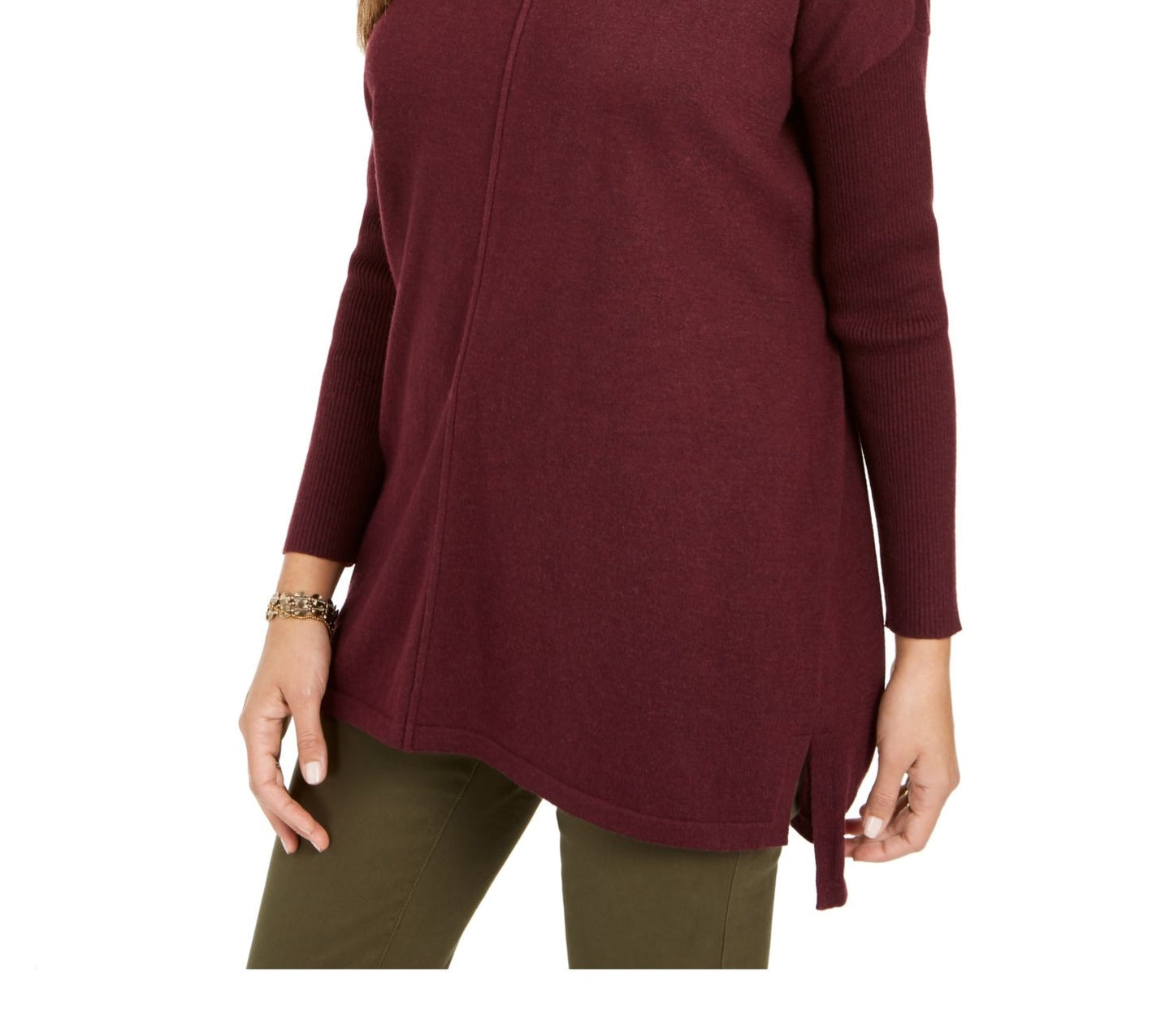 Estilo &amp; Co. Suéter túnica feminino com bainha ventilada e manga comprida para usar no trabalho, tamanho pequeno, extragrande