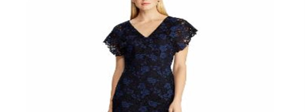 Vestido de renda floral feminino Ralph Lauren, azul, tamanho 6