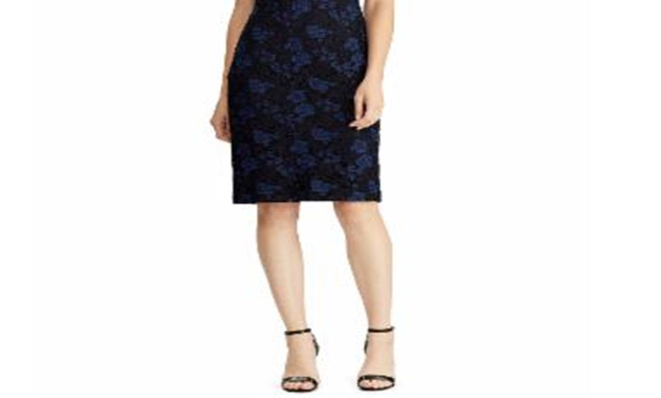 Vestido de renda floral feminino Ralph Lauren, azul, tamanho 6