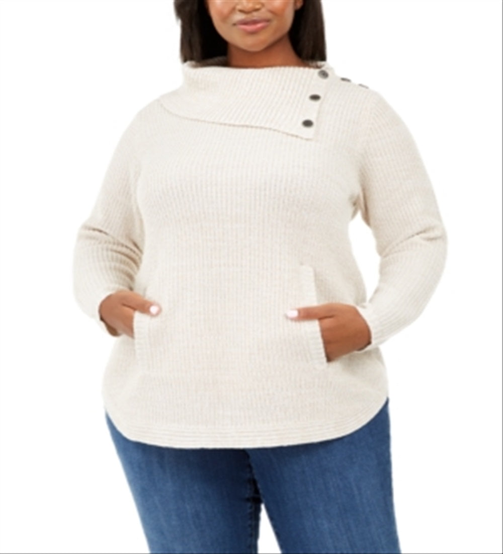 Suéter feminino com acabamento em botões estilo &amp; C, branco/preto, tamanho 0X