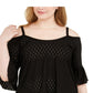 Blusa feminina plus size Michael Kors com ombros descobertos e ilhós, preta, tamanho 2X