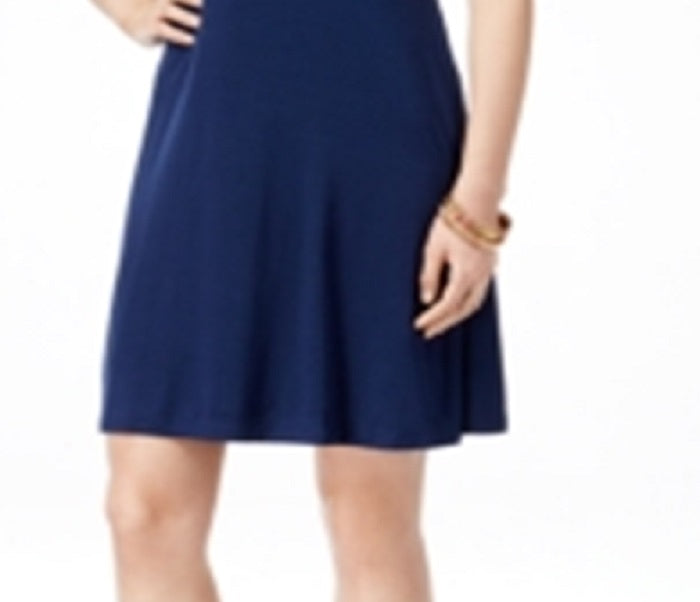 Vestido evasê de manga curta feminino Style &amp; Co, azul, tamanho PP
