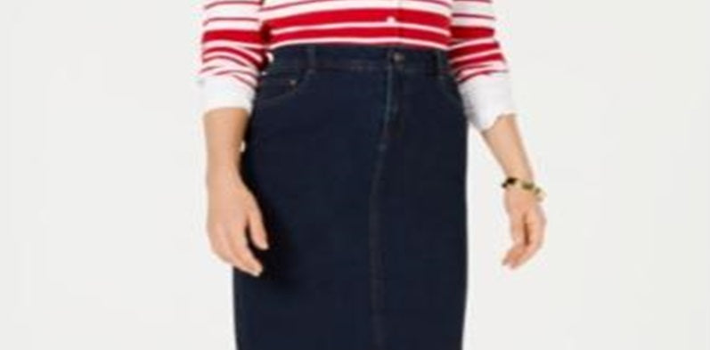 Saia jeans feminina Charter Club com controle de barriga, azul, tamanho 8