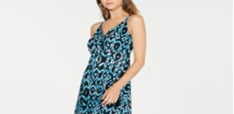 Vestido feminino com argola cruzada Ikat da INC International Concepts, tamanho pequeno, azul, tamanho S