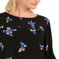 Top feminino com pregas florais Charter Club, preto, tamanho pequeno grande