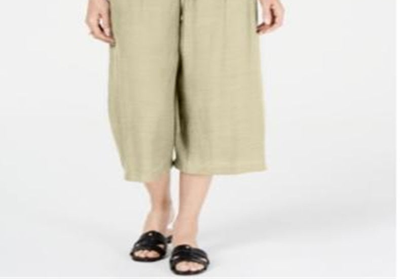 Calça Capri Texturizada com Amarração Frontal Feminina JM Collection Areia Tamanho Claro Petite G