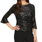 Blusa feminina Alex Evenings com manga sino e lantejoulas e renda, cor carvão, tamanho extragrande