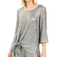 Top feminino com amarração metálica e bainha franzida JM Collection, cinza, tamanho XX-G