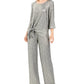 Top feminino com amarração metálica e bainha franzida JM Collection, cinza, tamanho XX-G