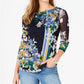 Blusa feminina estampada Charter Club com manga 3/4, azul, tamanho grande