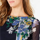 Blusa feminina estampada Charter Club com manga 3/4, azul, tamanho grande