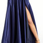 Vestido de cetim feminino B. Darlin com decote em V, azul, tamanho 11/12