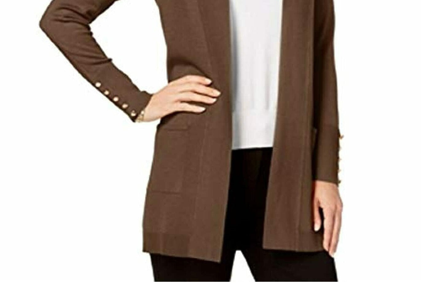 Cardigan feminino JM Collection com frente aberta, marrom, tamanho pequeno P