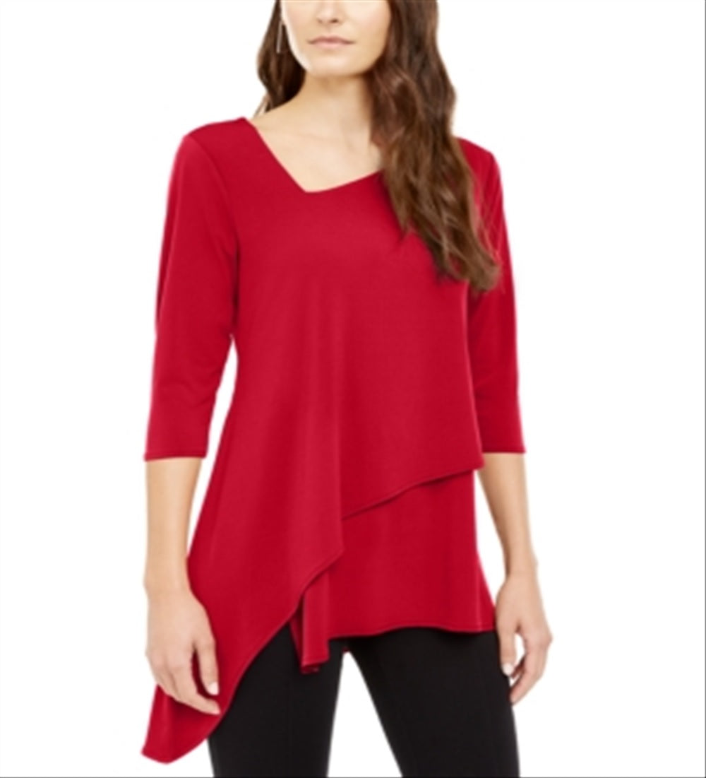 Top feminino Alfani com bainha assimétrica e envelope, tamanho chinês, vermelho, pequeno, P