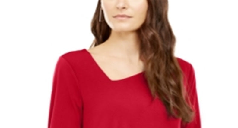 Top feminino Alfani com bainha assimétrica e envelope, tamanho chinês, vermelho, pequeno, P