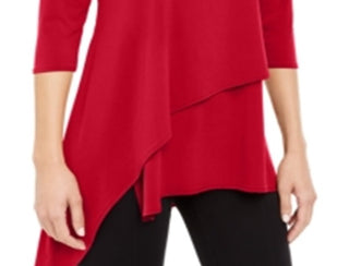 Top feminino Alfani com bainha assimétrica e envelope, tamanho chinês, vermelho, pequeno, P