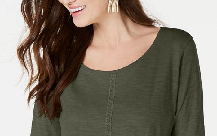 Blusa feminina estilo &amp; co com manga sino e acabamento em crochê, verde, tamanho pequeno M