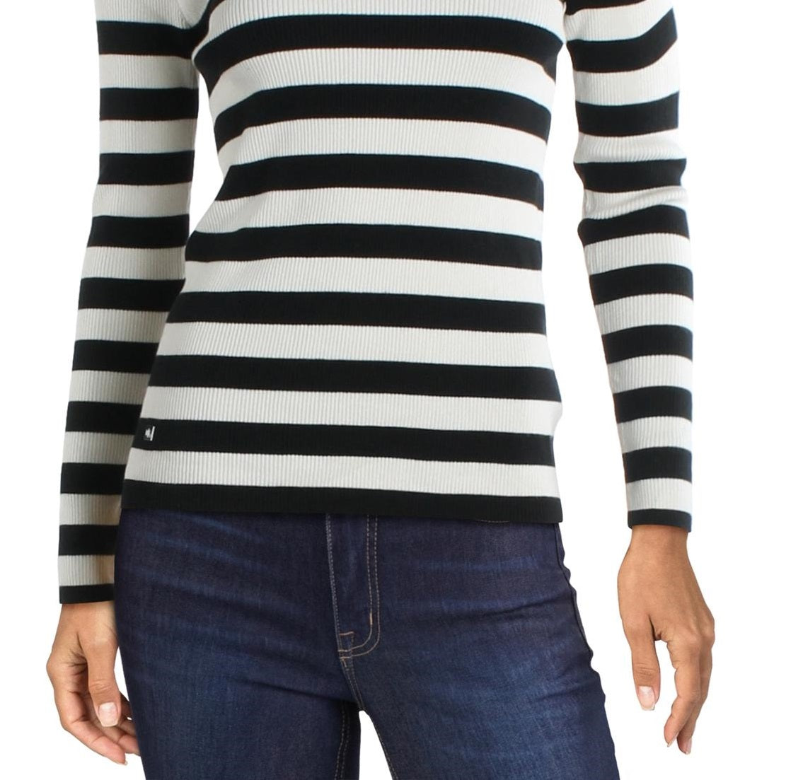 Blusa listrada canelada feminina Ralph Lauren, preta, tamanho médio