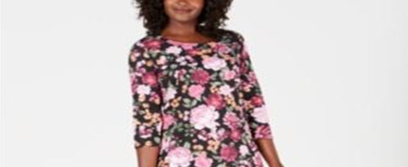 Vestido estampado feminino Karen Scott com decote redondo, preto, vários tamanhos, pequeno P