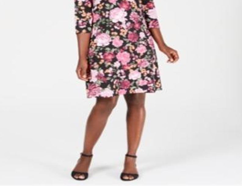 Vestido estampado feminino Karen Scott com decote redondo, preto, vários tamanhos, pequeno P
