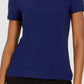 Camiseta feminina Anne Klein com botões nas costas, azul, tamanho XXS