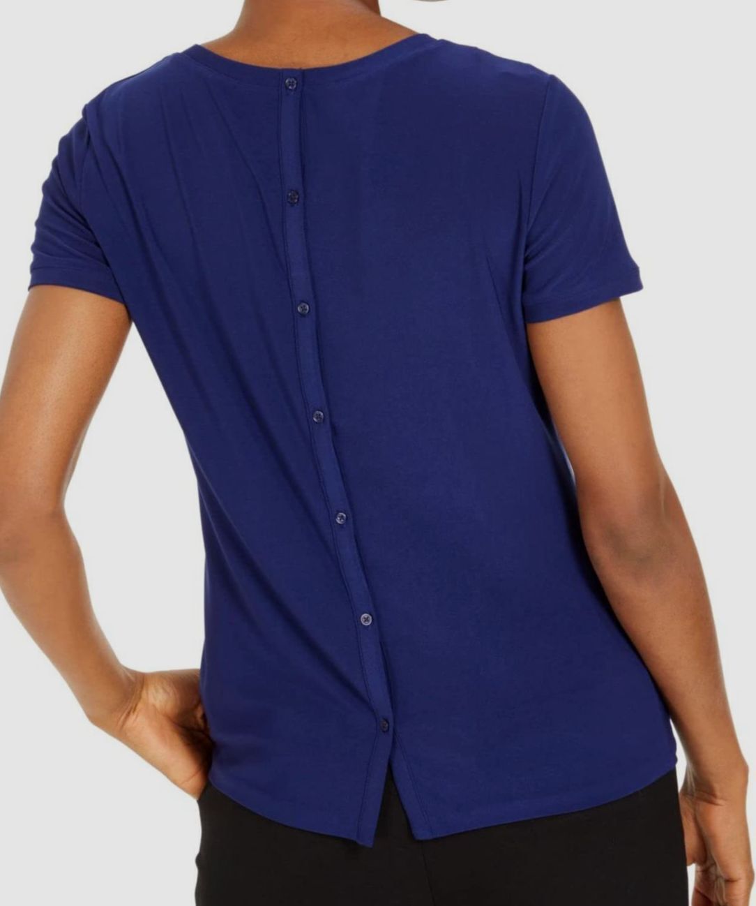 Camiseta feminina Anne Klein com botões nas costas, azul, tamanho XXS