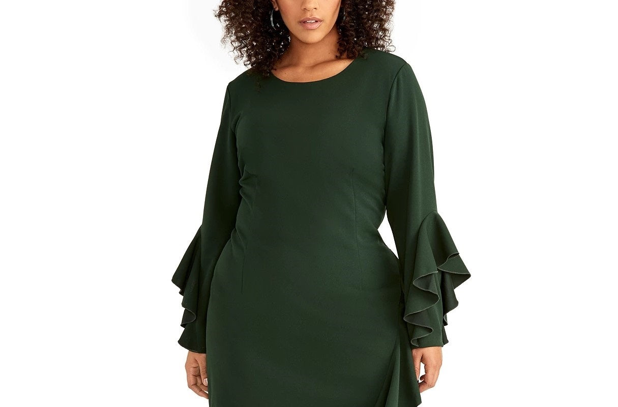 Vestido tubinho com babados plus size da Rachel Roy feminino, verde, tamanho 20W