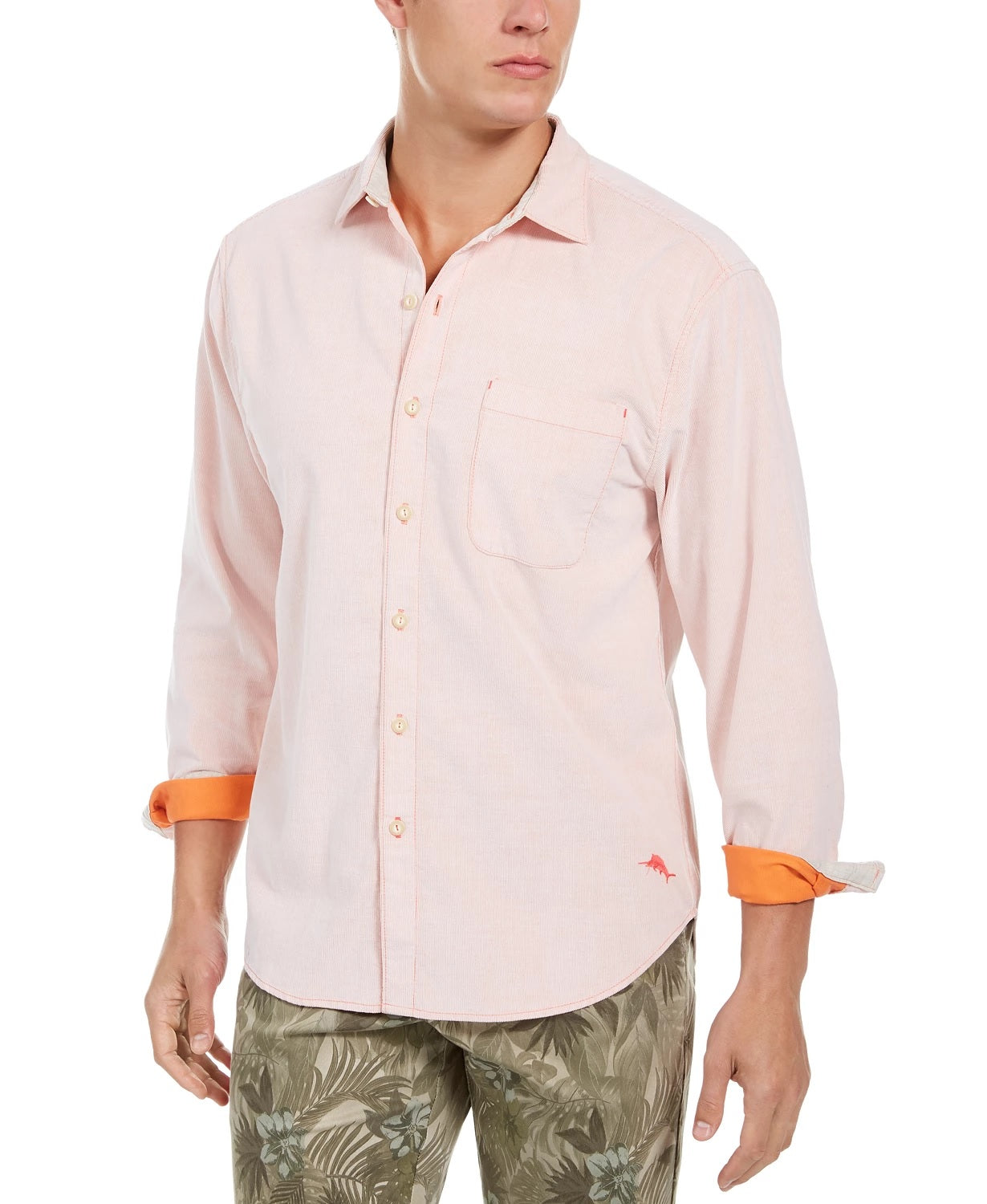 Camisa Tommy Bahama Coastal Cord Masculina Laranja Tamanho X-G