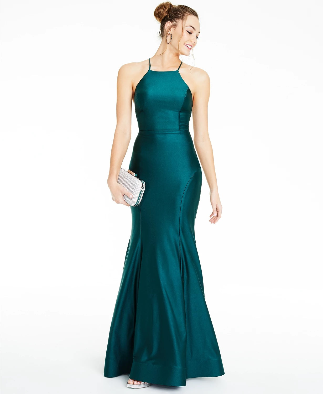 Vestido tomara que caia com alças nas costas City Studios Juniors, verde escuro, tamanho 3