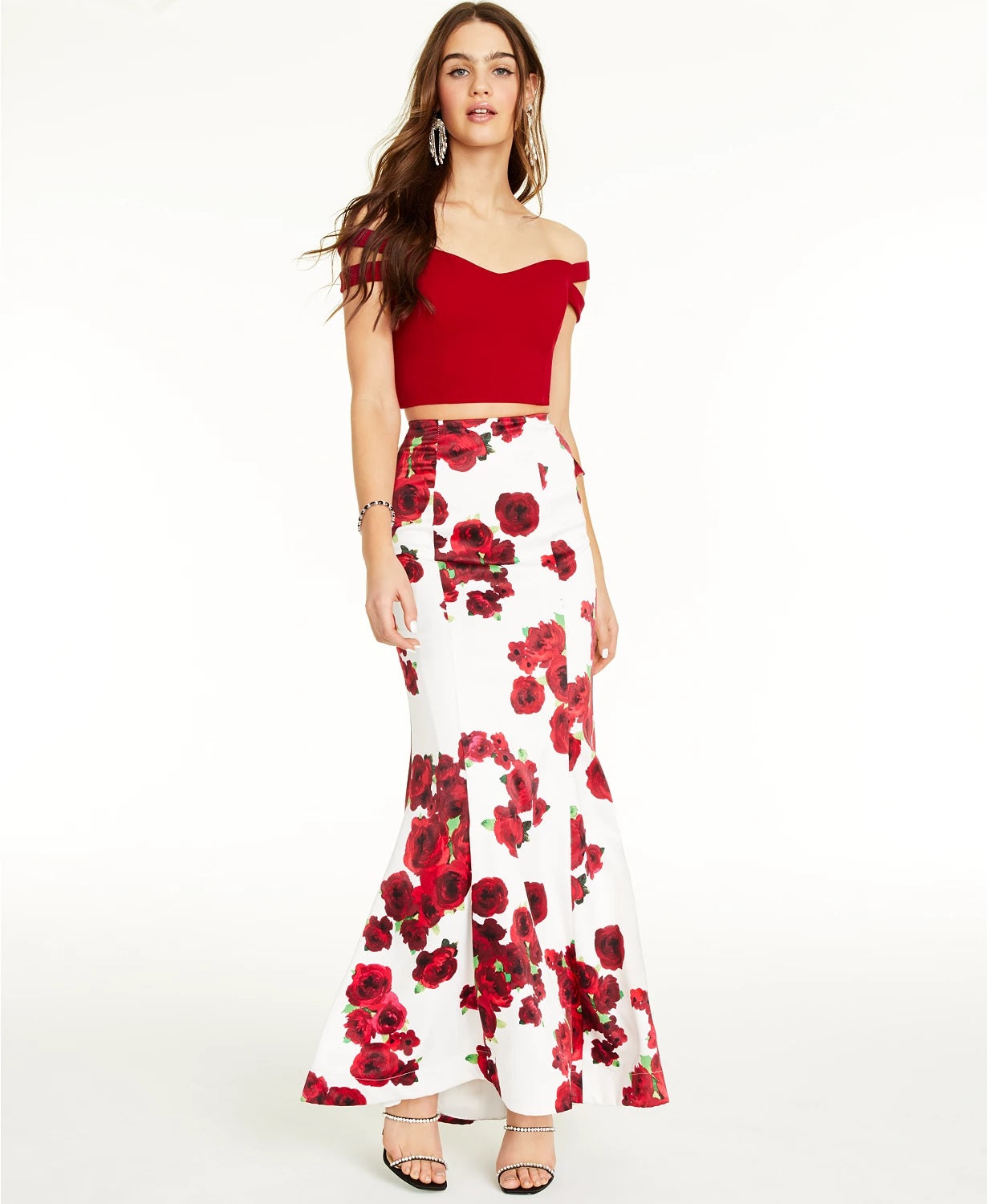 Vestido justo com ombros de fora, duas peças, Teeze Me Juniors, tamanho 9, vinho