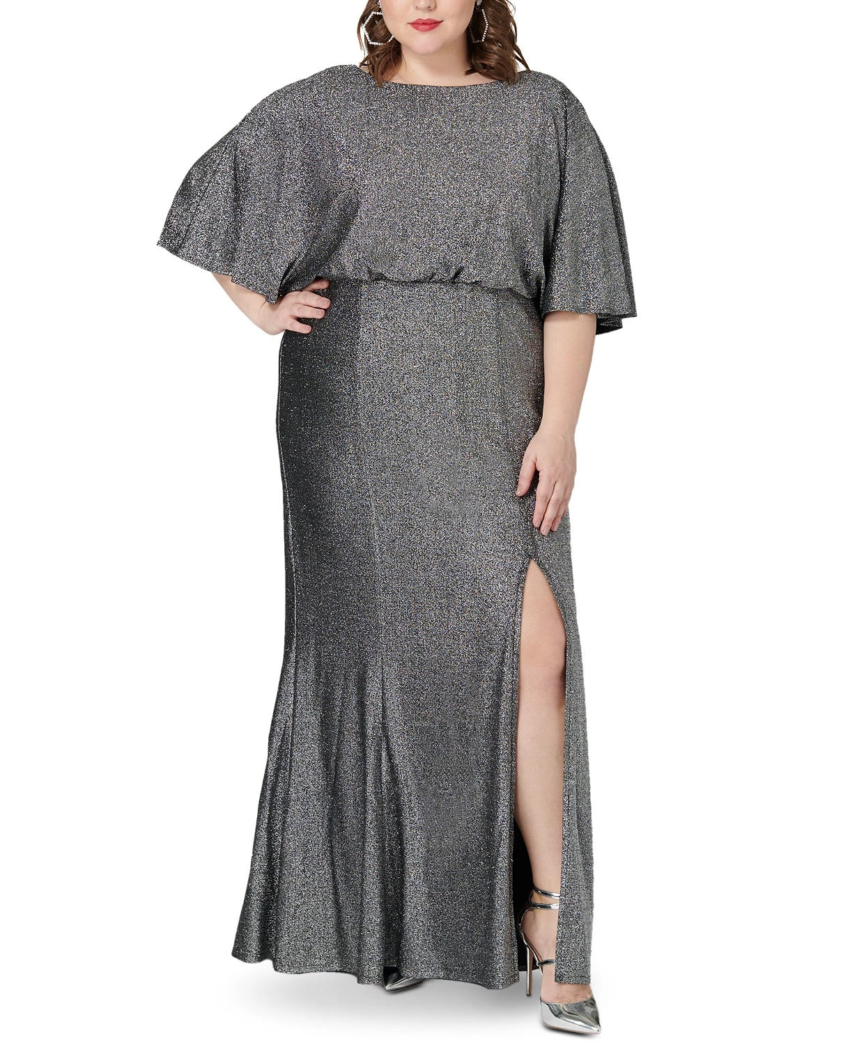 Vestido blusão feminino plus size metálico Maree Pour Toi cinza tamanho 12