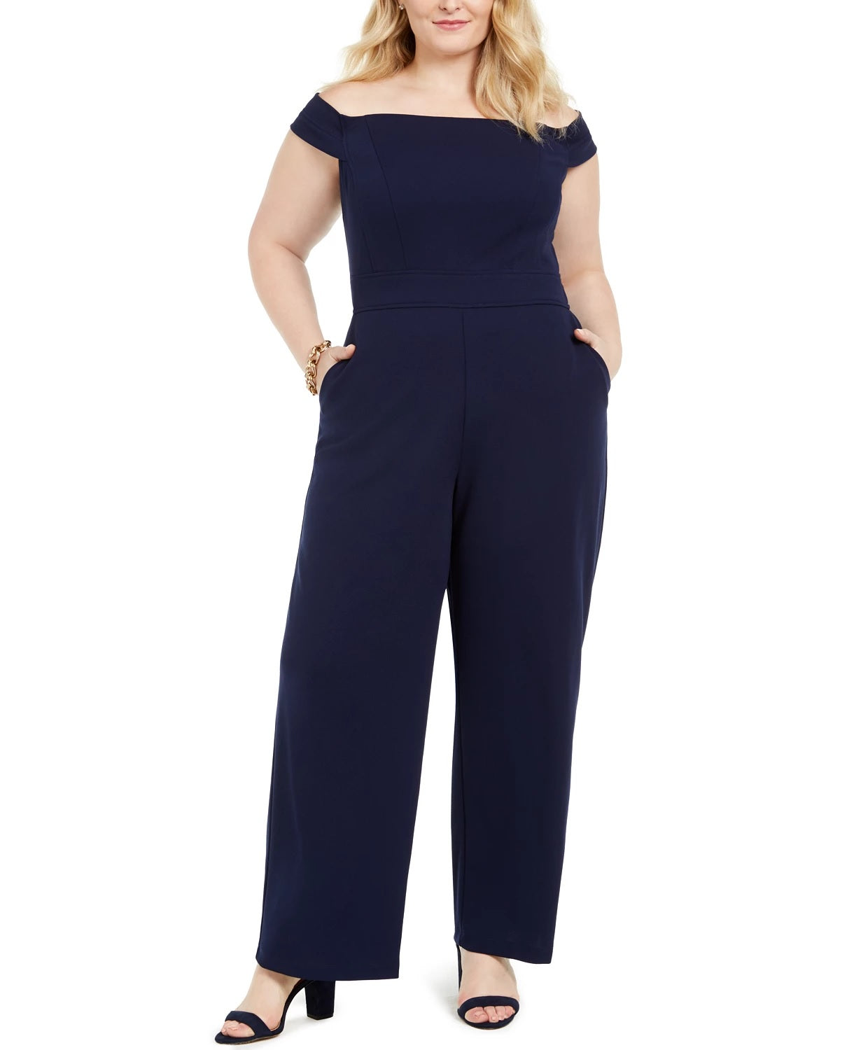 Macacão feminino Teeze Me Plus Size ombro a ombro, azul marinho, tamanho 22