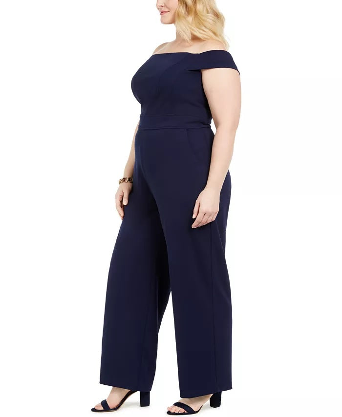 Macacão feminino Teeze Me Plus Size ombro a ombro, azul marinho, tamanho 22