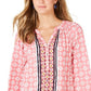 Charter Club Petite Blusa Estampada Manga 34 Feminina Rapture Rose Combo PXL