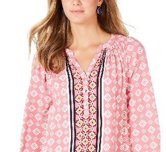 Charter Club Petite Blusa Estampada Manga 34 Feminina Rapture Rose Combo PXL
