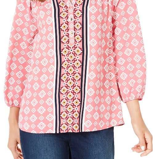Charter Club Petite Blusa Estampada Manga 34 Feminina Rapture Rose Combo PXL