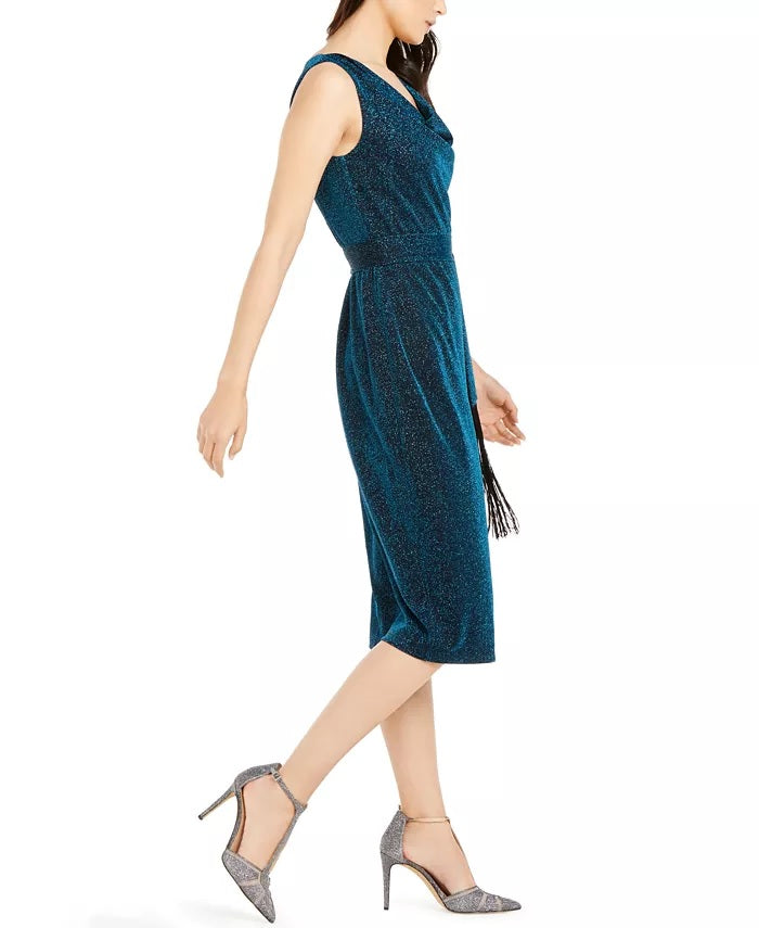 Vestido feminino com cinto e gola alta, preto, tamanho 14, da INC International Concepts