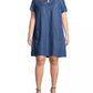 Vestido feminino plus size John Paul Richard com decote em V e mangas bufantes, azul, tamanho 2X