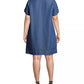 Vestido feminino plus size John Paul Richard com decote em V e mangas bufantes, azul, tamanho 2X