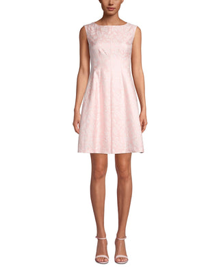 Vestido feminino Anne Klein sem mangas com jacquard floral rosa tamanho 10