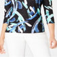 JM Collection Blusa feminina estampada com manga 3/4 em jacquard, preta, vários tamanhos, pequena, G