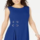 Vestido feminino com ilhós e cintura alta, tamanho pequeno e grande, azul, da coleção JM